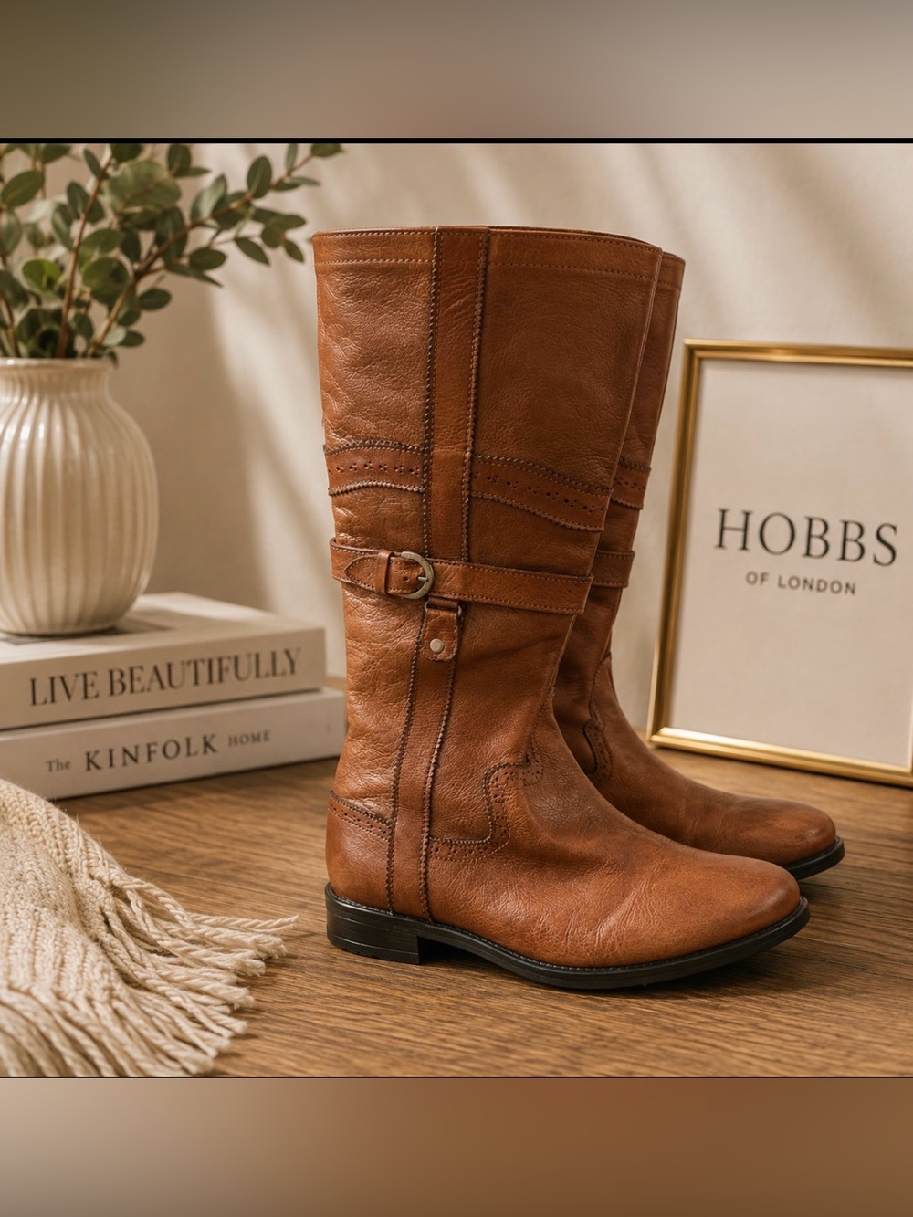 Hobbs of London tan leather UK42/us 12 tall zippered boot